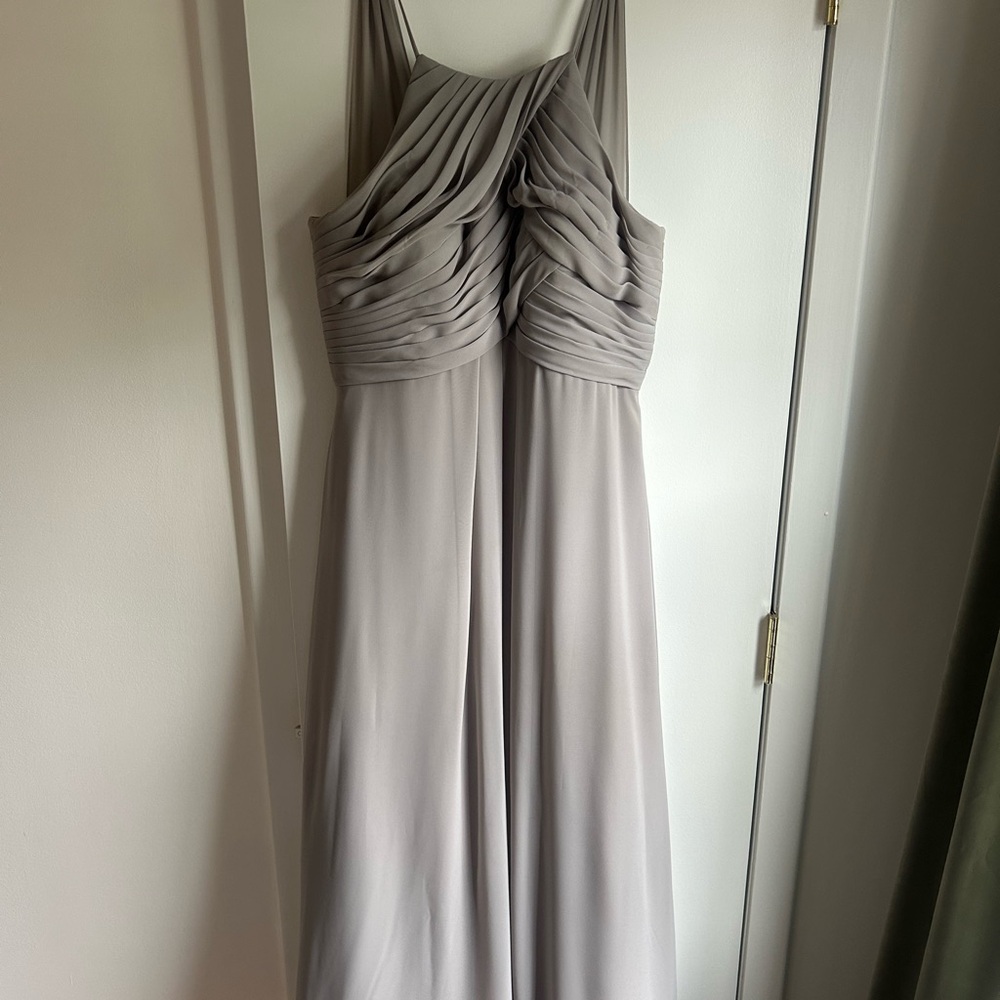 Azazie Gray Pleated Maxi Dress